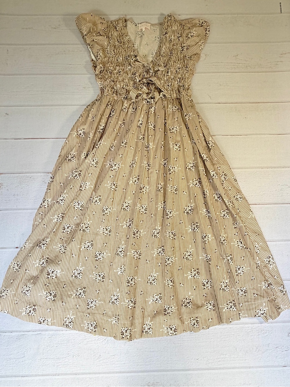 Entro Smocked Tied-Front 100% Cotton Smocked Floral Midi Dress L Cottagecore - Picture 7 of 10